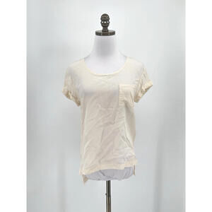 Rag & Bone Ivory Silk Roll Tab Short Sleeve Blouse Top Sz S